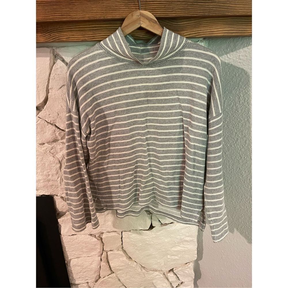 Madewell funnelneck pullover grey white stripe cowl neck XS